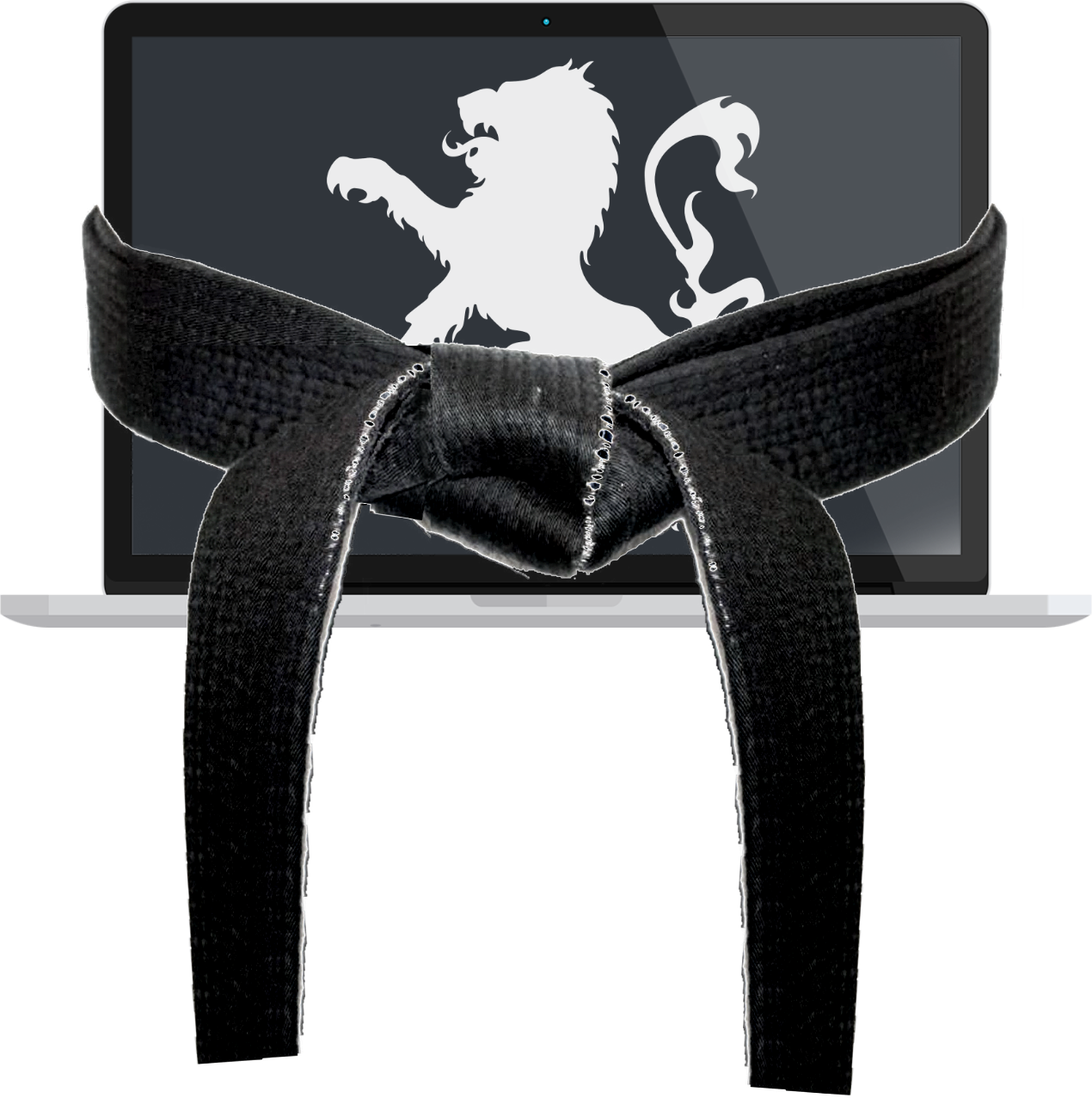 MartialArtsGrowth.com Laptop with Black belt Logo